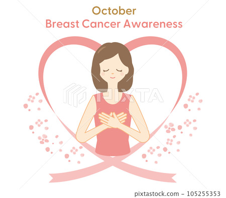 Breast cancer early detection campaign Pink ribbon campaign illustration (woman hugging her chest) Breast cancer early detection campaign Pink ribbon campaign illustration (woman hugging her chest) 105255353
