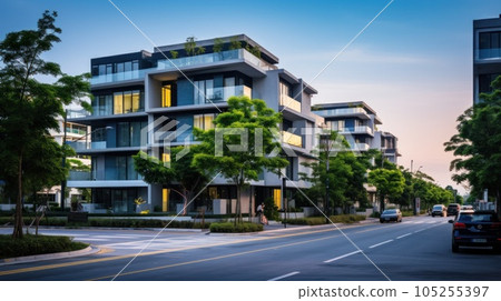 Modern residental building and street Modern residental building and street 105255397