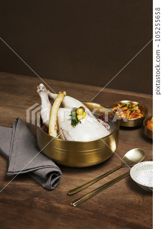 korean traditional food samgyetang, chicken soup with ginseng korean traditional food samgyetang, chicken soup with ginseng 105255658