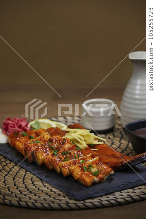 korean traditional food, grilled eel with korean traditional alcohol korean traditional food, grilled eel with korean traditional alcohol 105255723