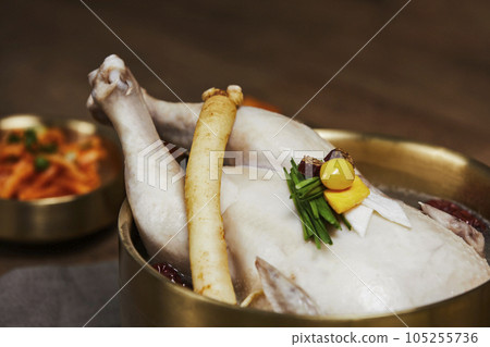 korean traditional food samgyetang, chicken soup with ginseng korean traditional food samgyetang, chicken soup with ginseng 105255736