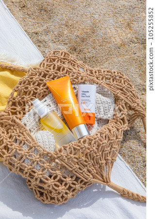 beach and sunscreen in bag beach and sunscreen in bag 105255852