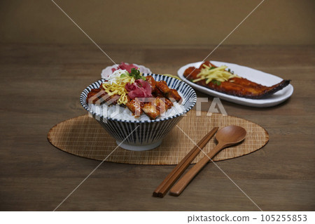 korean traditional food, rice with grilled eel korean traditional food, rice with grilled eel 105255853