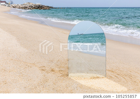beautiful beach, sea reflected in the mirror beautiful beach, sea reflected in the mirror 105255857