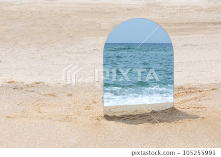 beautiful beach, sea reflected in the mirror beautiful beach, sea reflected in the mirror 105255991