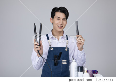 millennials and gen z, korean asian young man with beauty tools 105256254
