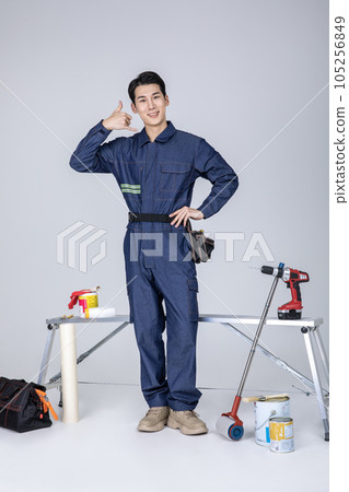 millennials and gen z, korean asian young man, site staff standing 105256849