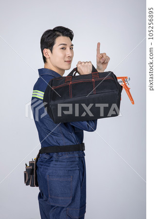 millennials and gen z, korean asian young man, site staff turning back millennials and gen z, korean asian young man, site staff turning back 105256895