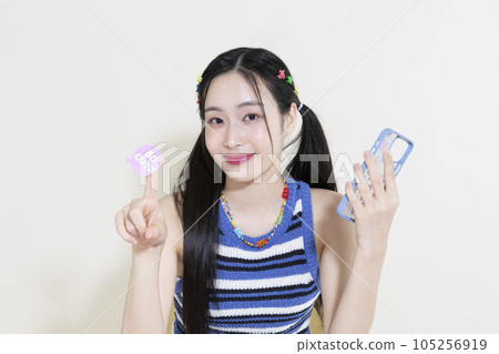 vintage y2k retro decorating a smartphone with stickers vintage y2k retro decorating a smartphone with stickers 105256919