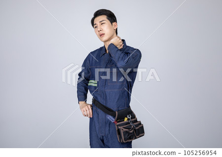 millennials and gen z, korean asian young man, site staff complaining sore millennials and gen z, korean asian young man, site staff complaining sore 105256954