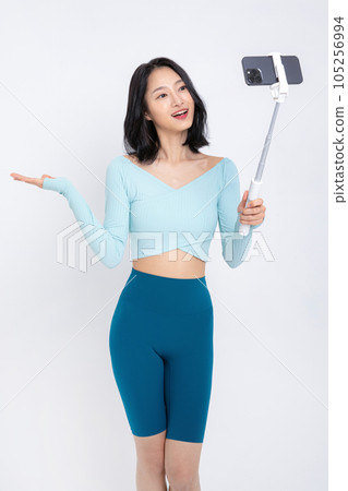 healthy beauty concept photo of korean asian beautiful woman filming with smartphone healthy beauty concept photo of korean asian beautiful woman filming with smartphone 105256994