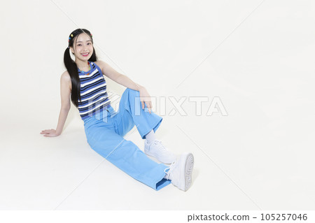 vintage y2k retro concept photo of korean asian cute woman sitting and posing vintage y2k retro concept photo of korean asian cute woman sitting and posing 105257046