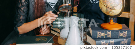 Schoolgirl perform chemical experiments. Back to school. School and preschool education. 105257107