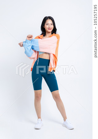 healthy beauty concept photo of korean asian beautiful woman stretching with jacket healthy beauty concept photo of korean asian beautiful woman stretching with jacket 105257195