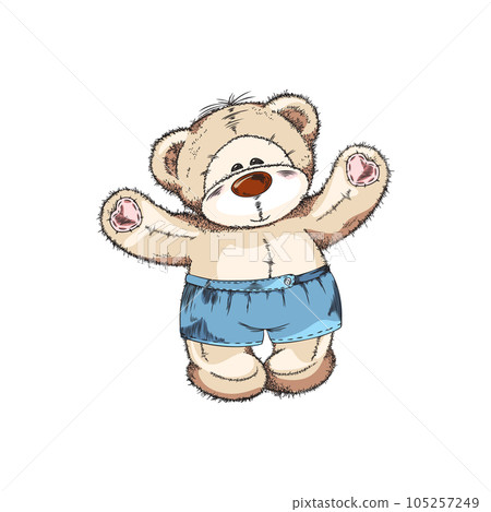Teddy bear raising its paws, sketch hand drawn vector illustration isolated. Teddy bear raising its paws, sketch hand drawn vector illustration isolated. 105257249