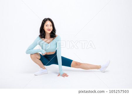healthy beauty concept photo of korean asian beautiful woman stretching 105257503
