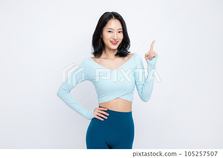 healthy beauty concept photo of korean asian beautiful woman with hand motion 105257507
