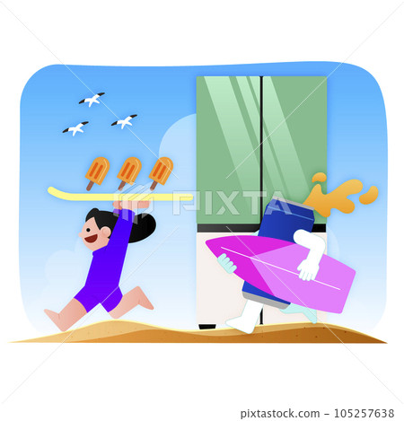 home appliances, refrigerator with refreshing ice cream and beverage 105257638