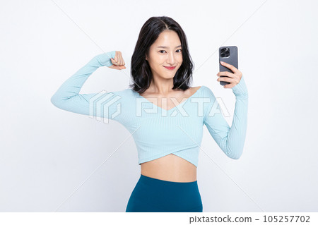 healthy beauty concept photo of korean asian beautiful woman taking selfie mirror 105257702