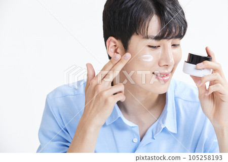 korean asian young man with skincare products 105258193