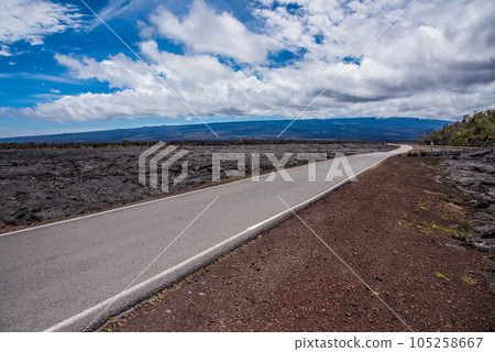 Taken from a side street off Saddle Road, Hawaii Island. Mauna Loa beyond hardened lava 105258667