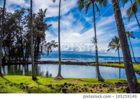 莫納克亞火山是夏威夷大島最高的火山，從夏威夷的黑沙海岸俯瞰海洋。 105259149