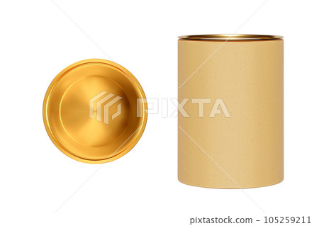 Craft beige cylindrical cardboard box with gold lid isolated from the background Craft beige cylindrical cardboard box with gold lid isolated from the background 105259211