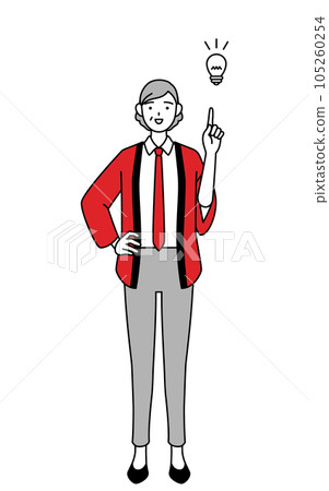 A senior saleswoman wearing a red happi coat who came up with an idea 105260254