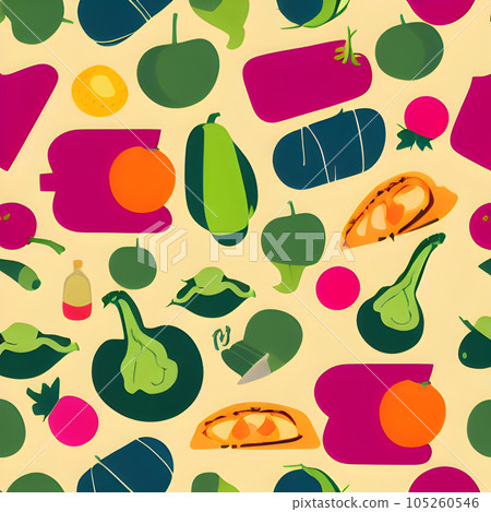 Food vegetable abstract pattern seamless, random element vintage design wallpaper  105260546