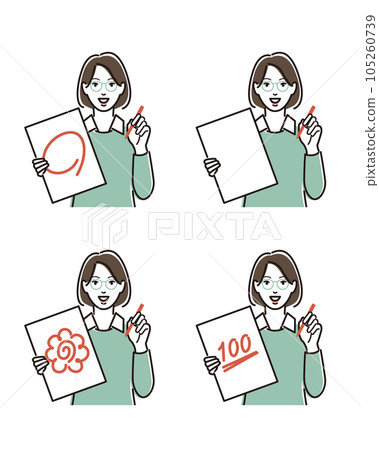 Female teacher holding a red pen Variation Female teacher holding a red pen Variation 105260739