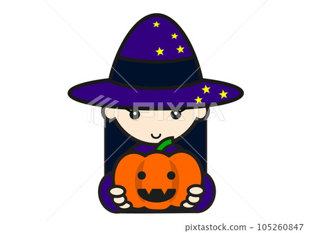 girl with pumpkin in witch costume girl with pumpkin in witch costume 105260847