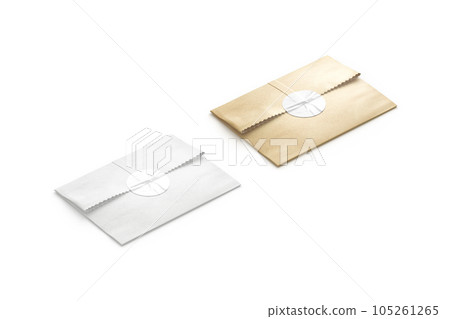 Blank white and craft rectangle paper bag with sticker mockup 105261265