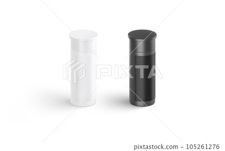 Blank black and white narrow pill tube mockup, side view 105261276