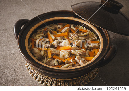雞肉胡蘿蔔飯用砂鍋煮 雞肉胡蘿蔔飯用砂鍋煮 105261629