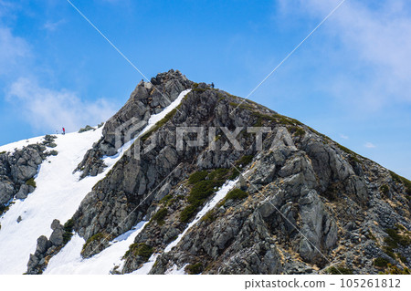 Climbing the Tateyama Mountains in the Northern Alps during the remaining snow season, the summit of Mt. Ryuo-dake 105261812