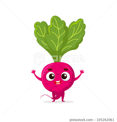 Funny cartoon beetroot. Kawaii vegetable. Vector food illustration isolated on white background 105262061