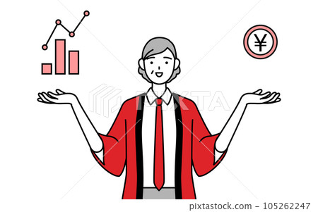 An image of DX, a senior female salesperson wearing a red happi coat to guide the improvement of performance and sales An image of DX, a senior female salesperson wearing a red happi coat to guide the improvement of performance and sales 105262247