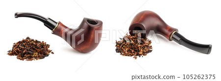 wooden tobacco pipe with dried smoking tobacco isolated on white background 105262375