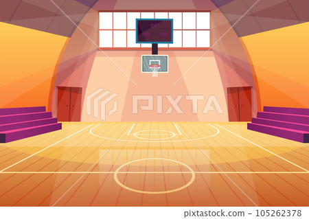 Cartoon Color Basketball Court Interior Inside Scene Sport Concept Flat Design Style . Vector illustration of School Gym 105262378