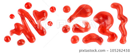 Red strawberry jam isolated on white background with full depth of field, Top view. Flat lay Red strawberry jam isolated on white background with full depth of field, Top view. Flat lay 105262438
