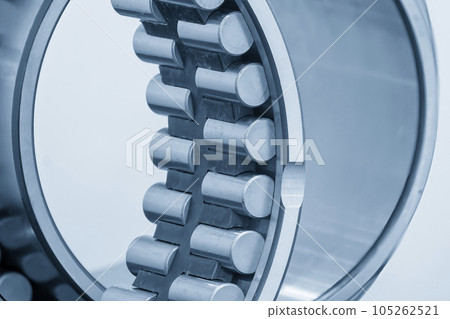 The cylindrical rolling bearing parts in light blue scene. The cylindrical rolling bearing parts in light blue scene. 105262521