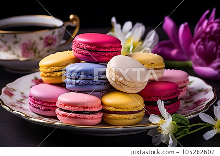 Colorful macaroons cookies in a plate 105262602