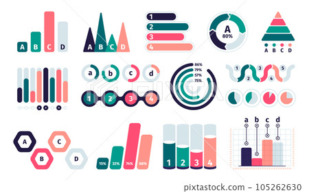 Graphic charts collection. Bar pictogram, pie chart line diagram, market growth statistics infographic design. Vector set Graphic charts collection. Bar pictogram, pie chart line diagram, market growth statistics infographic design. Vector set 105262630