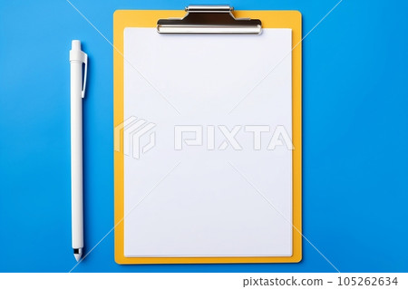 Yellow writing tablet with paper and pen Yellow writing tablet with paper and pen 105262634