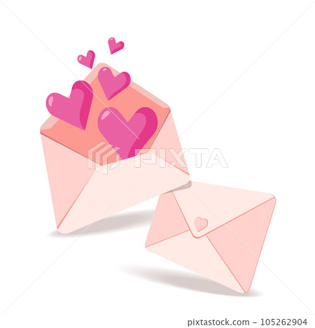 Opened Pink Envelope with Hearts that elevating over envelope. Invitation or Message letter concept. St. Valentine day banner design. Opened Pink Envelope with Hearts that elevating over envelope. Invitation or Message letter concept. St. Valentine day banner design. 105262904