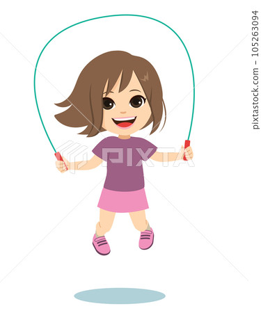 Happy Small Girl Jumping With Rope 105263094