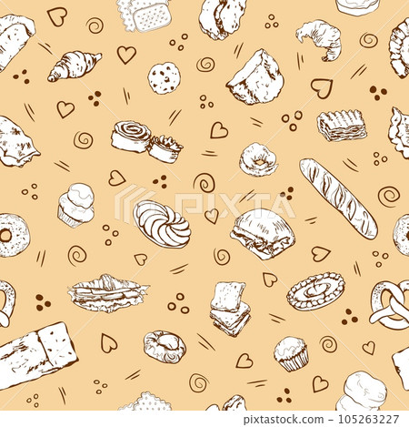 Bakery white on brown seamless pattern design Bakery white on brown seamless pattern design 105263227