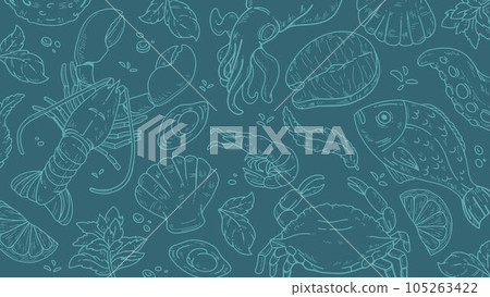 Seafood Line Art Pattern Background Seafood Line Art Pattern Background 105263422
