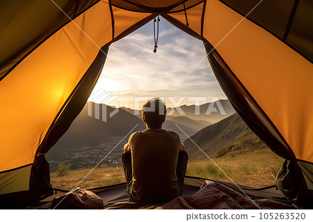 Adventurous Camper's Serene Mountain View A Spectacular Retreat in Nature. created with Generative AI Adventurous Camper's Serene Mountain View A Spectacular Retreat in Nature. created with Generative AI 105263520