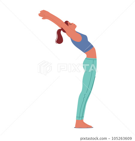 Woman Gracefully Performing Ardhachakrasana, Also Known As The Half Wheel Pose, Bending Backwards With Arms Raised 105263609